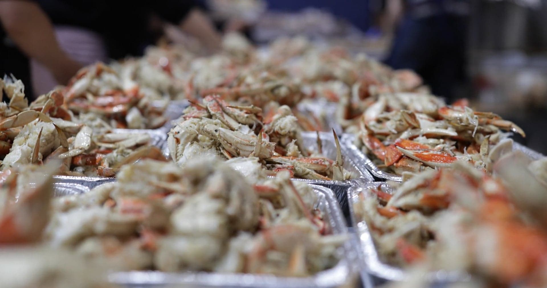 Crab feed catering spread from Seafood Express